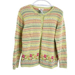 Talbots preppy knit grandma cardigan size small floral knit ribbon detail